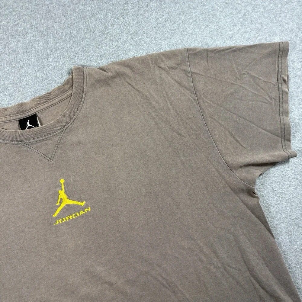 Vintage 90s Y2K Jordan Center Logo Tee XL Gray Yellow Jumpman Embroidered Faded